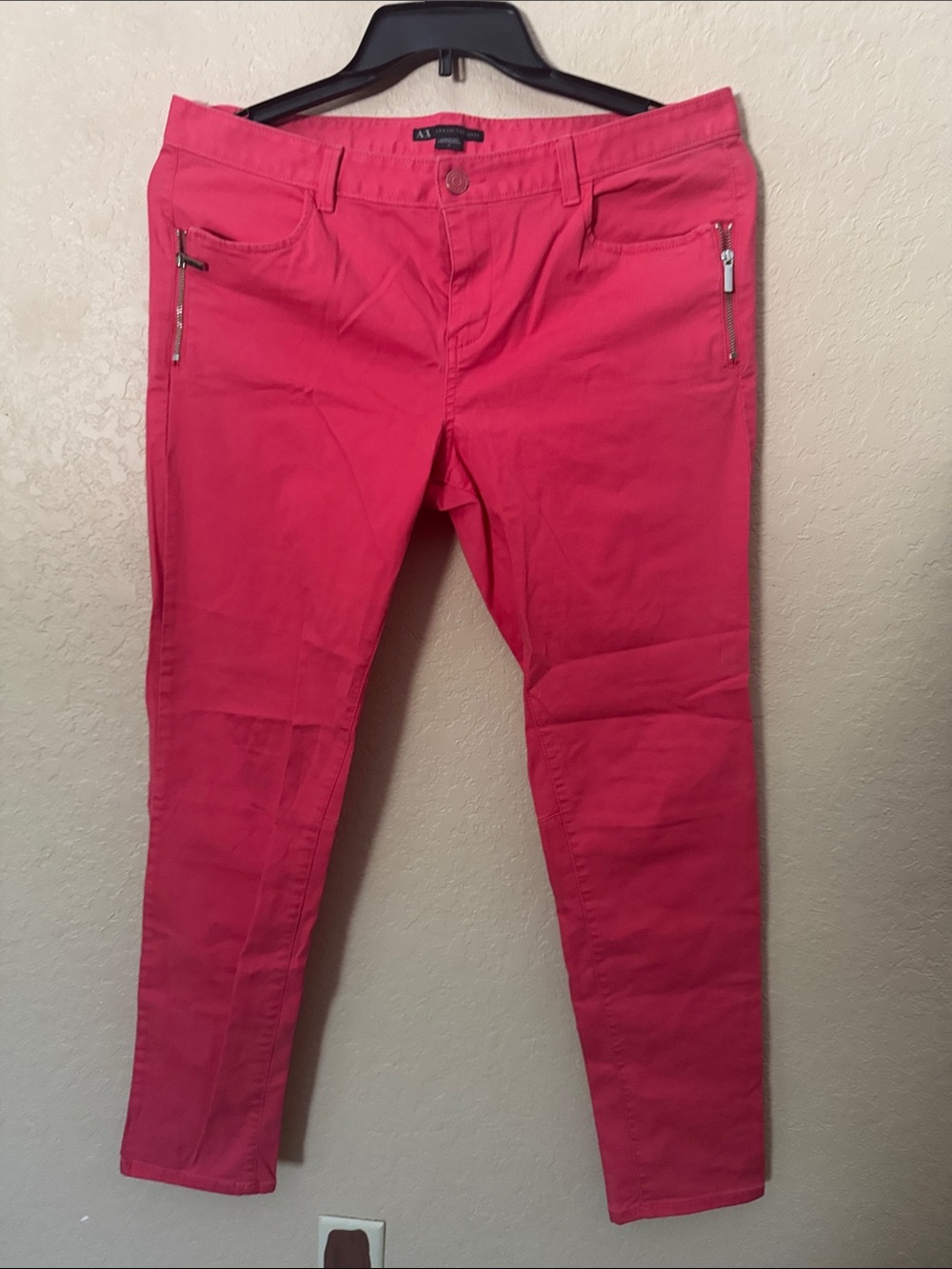 A/X Armani Exchange Women's Bright Pink Skinny Zip-Pocket Jeans